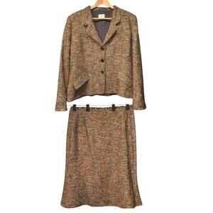 Caroline Charles London 2 Piece Tweed Brown Suit US 12/14 UK 16/18 Women’s